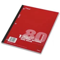Mead Single Subject Notebook 80 Sheets Wide Margin White | Perforated & Punched - main product image