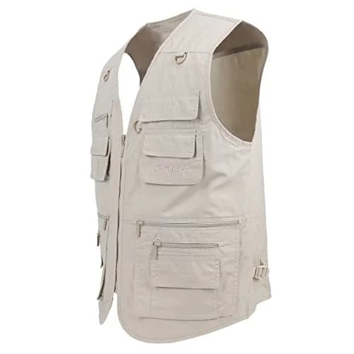 LUSI MADAM Men's Poplin Outdoors Travel Sports Multi-Pockets Work Fishing Vest Small Off-White | Utility & Comfort thumbnail 4