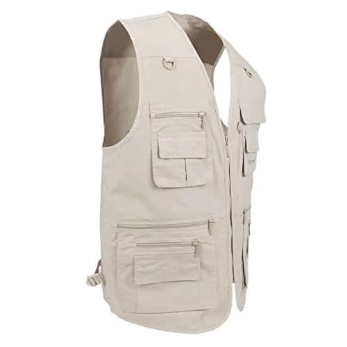 LUSI MADAM Men's Poplin Outdoors Travel Sports Multi-Pockets Work Fishing Vest Small Off-White | Utility & Comfort thumbnail 3