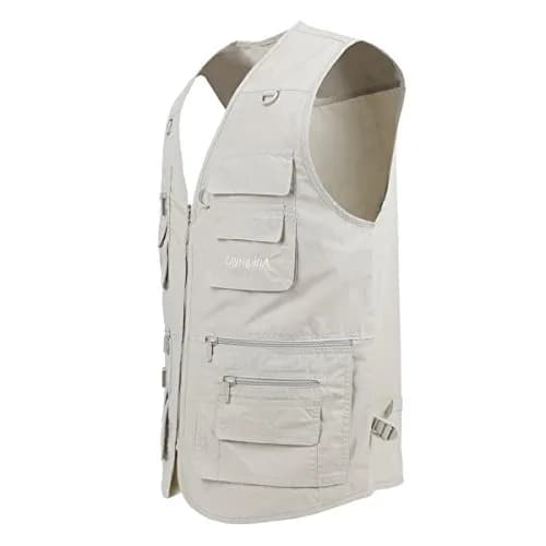 LUSI MADAM Men's Poplin Outdoors Travel Sports Multi-Pockets Work Fishing Vest XX-Large Pale Cyan | Utility & Comfort thumbnail 4