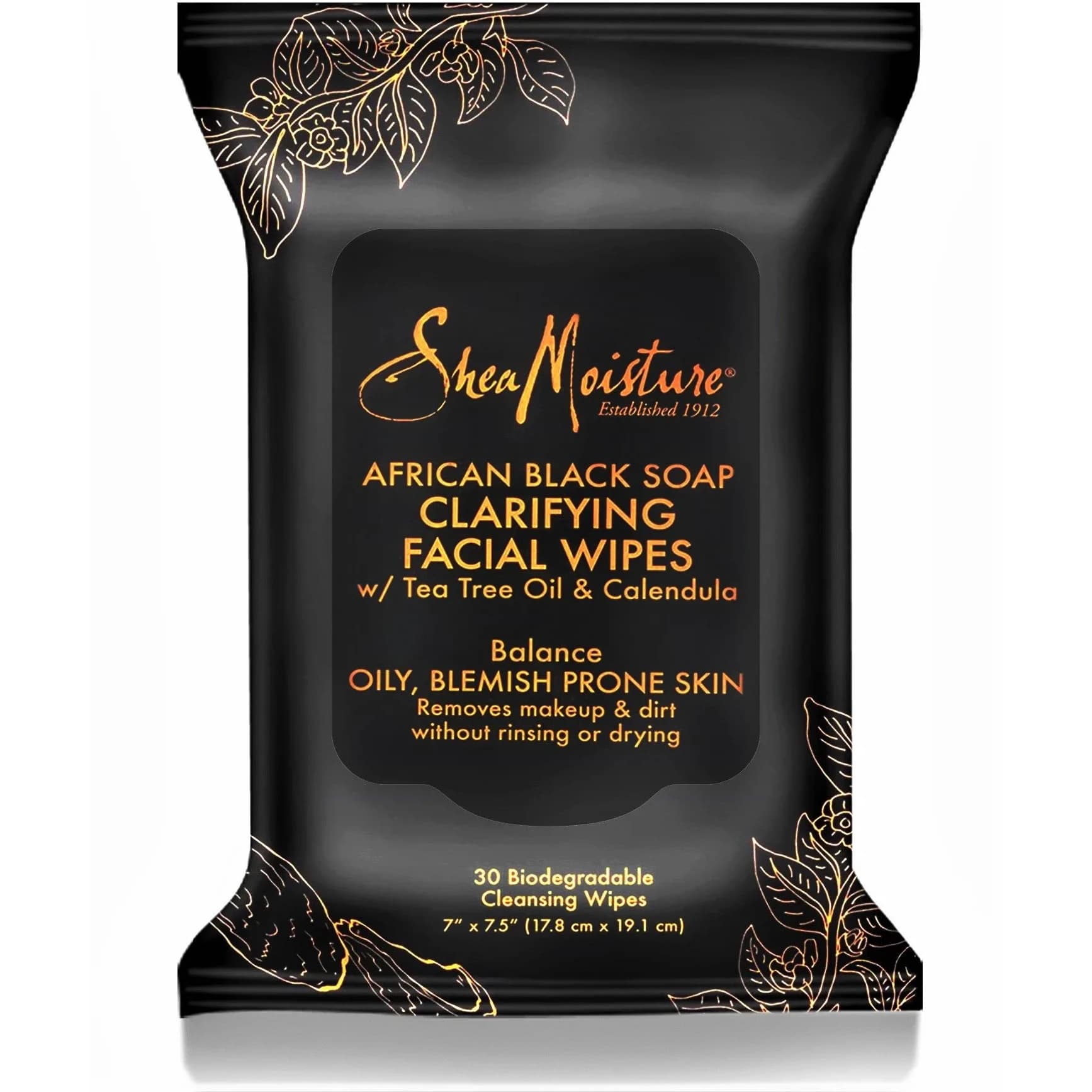 SheaMoisture African Black Soap Clarifying Facial Wipes 30 Count | For Oily, Blemish-Prone Skin - main product image