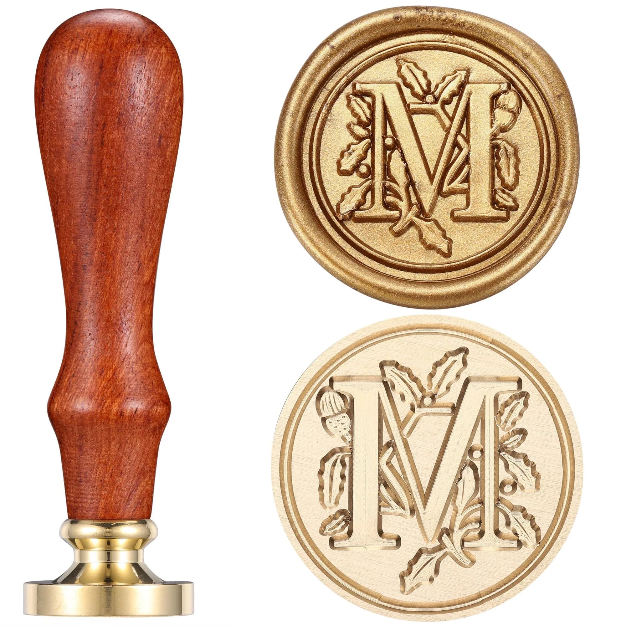 Yoption Vintage Initial Alphabet Wax Seal Stamp Letter M | Brass & Rosewood Crafting Tool - main product image