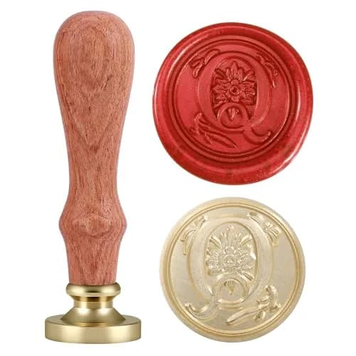 Yoption Initial Alphabet Wax Seal Stamp, Brass Head & Wooden Handle | Retro Letter Q for Invitations thumbnail 1