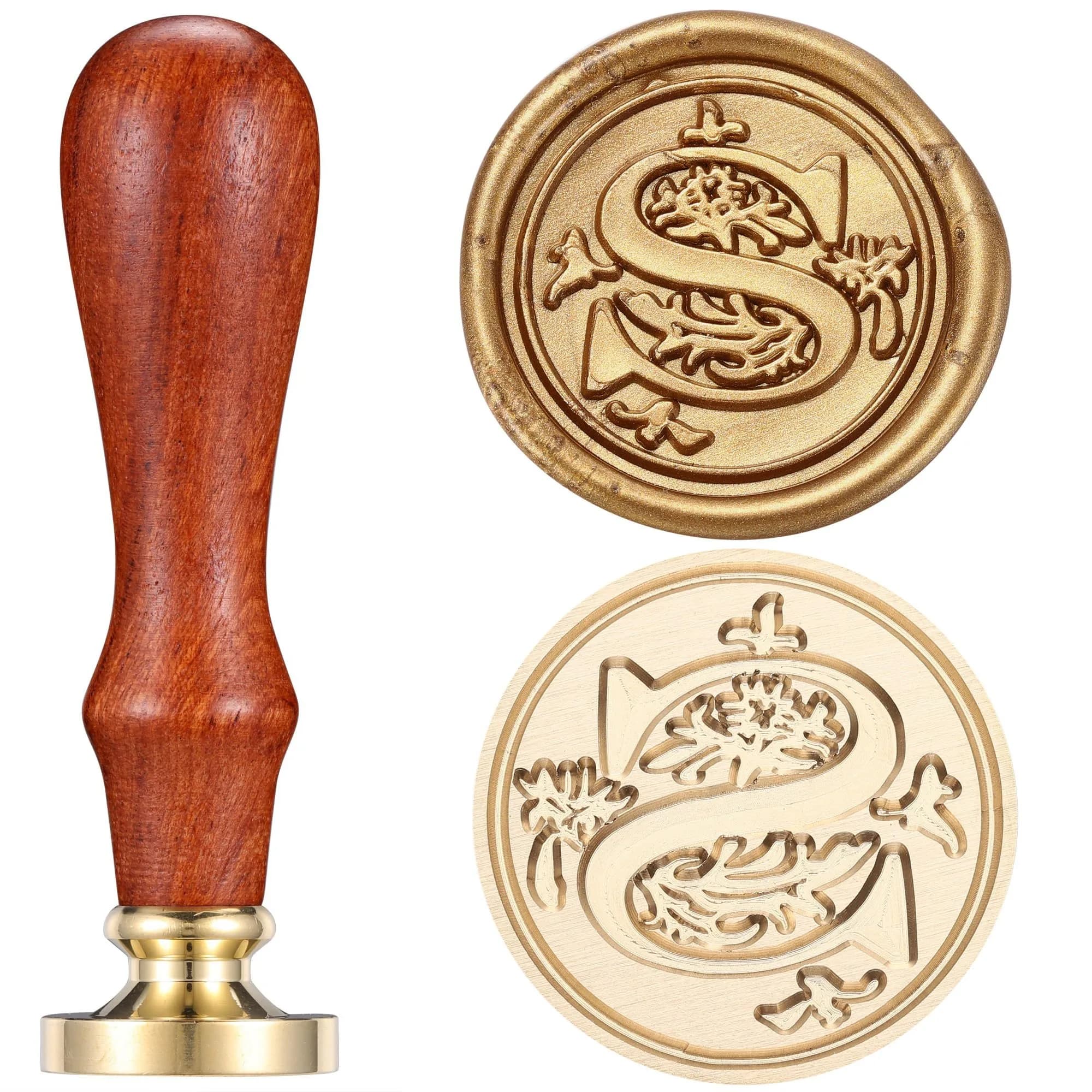 Yoption Initial Alphabet Wax Seal Stamp, Brass Head & Wooden Handle | Retro Letter Q for Invitations — Stamp / S