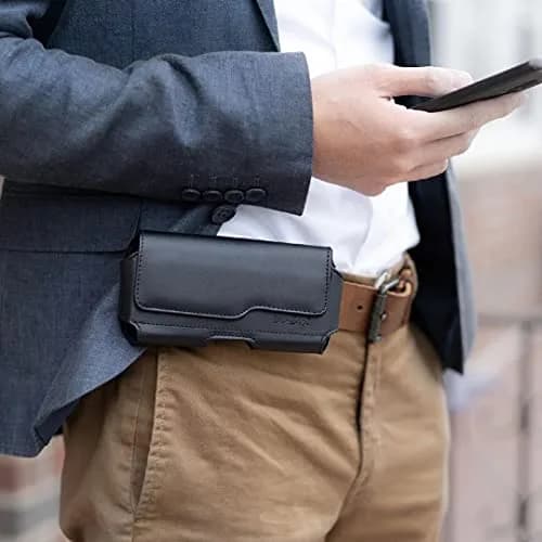 DeBin Large Holster Case for iPhone 17 Pro Max, Samsung S26+ Plus with Case On | Black Nylon Belt Clip Pouch thumbnail 8