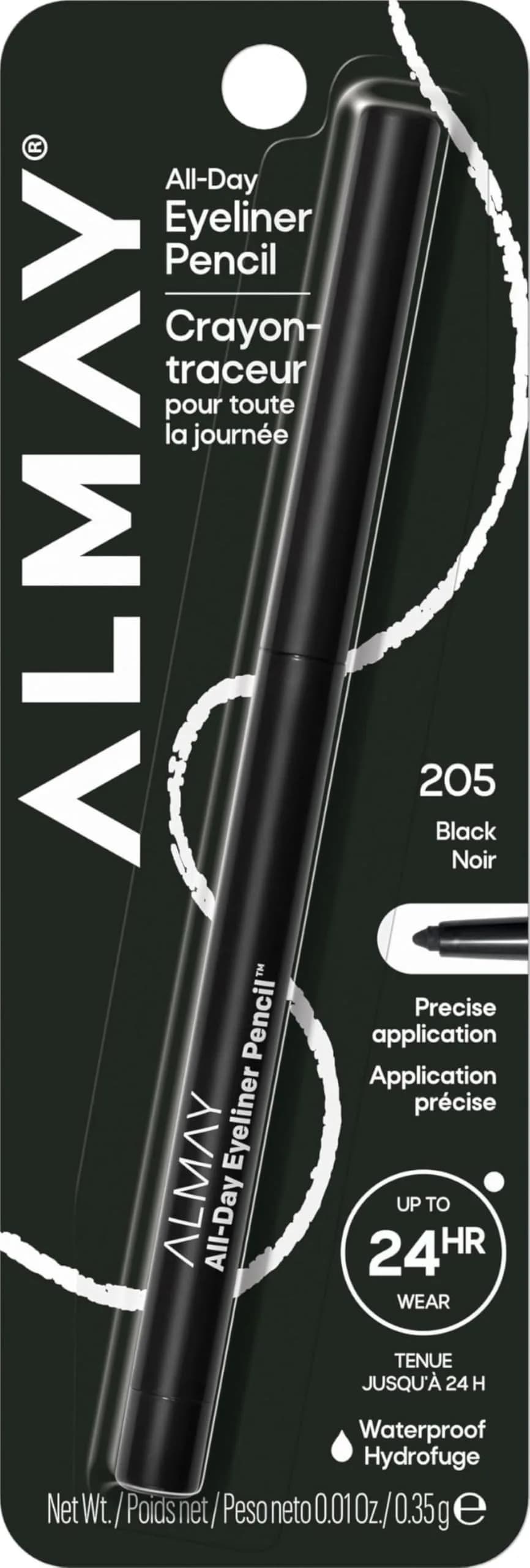 Almay All-Day Eyeliner Pencil, 205 Black - Intense Matte Black for Effortless Definition — 205 Black