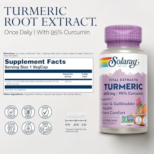 SOLARAY Turmeric One Daily 600mg | Supports Joints & Liver | Vegan, Non-GMO, Made in USA thumbnail 2