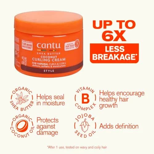 Cantu Coconut Curling Cream with Shea Butter for Natural Hair 355ml (12 oz) | Defines Curls for Type 3 & 4 Hair thumbnail 3