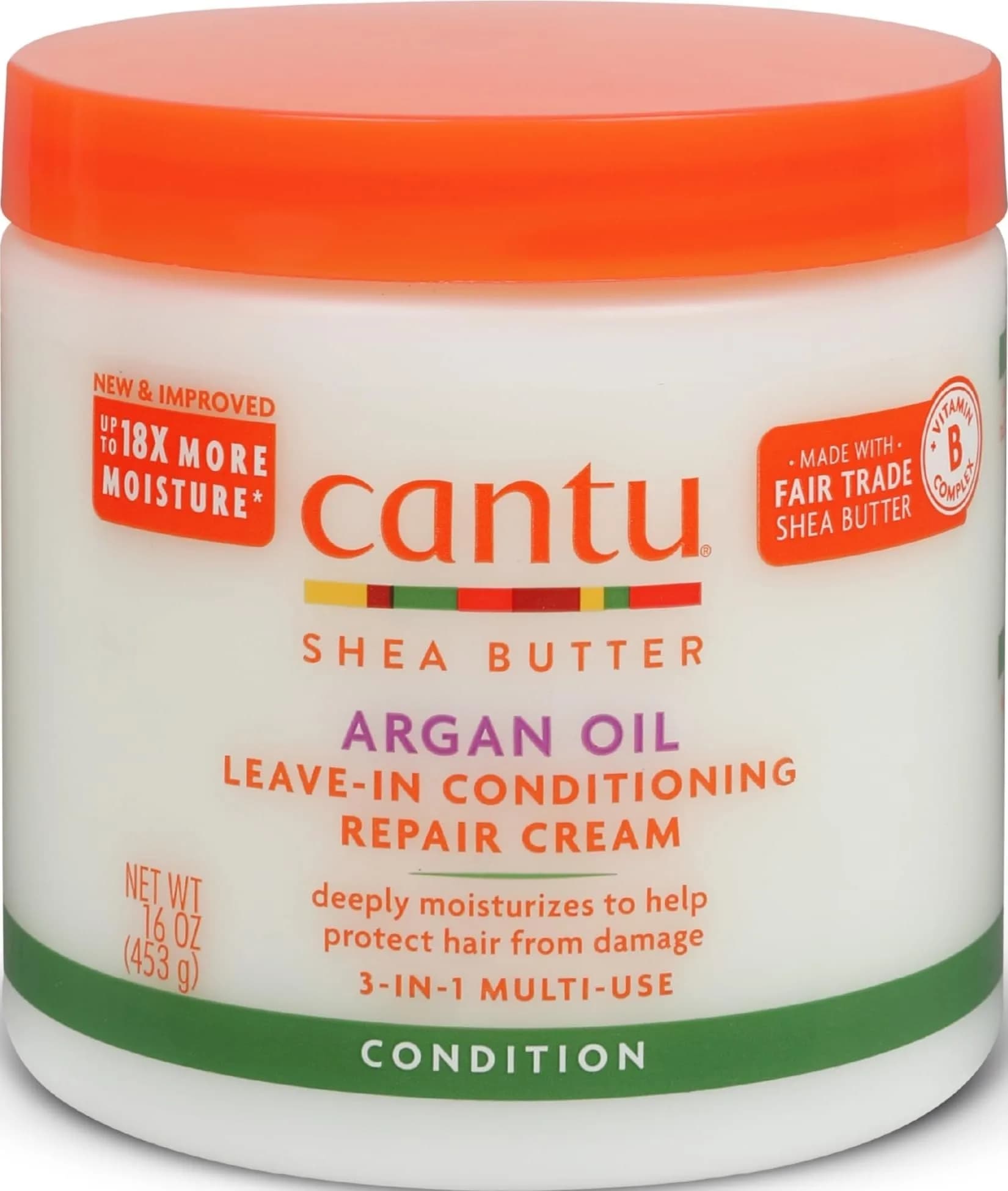 Cantu Argan Oil Leave-In Conditioning Repair Cream 453g (16 Ounce) | Hydrates & Strengthens Damaged Hair - main product image