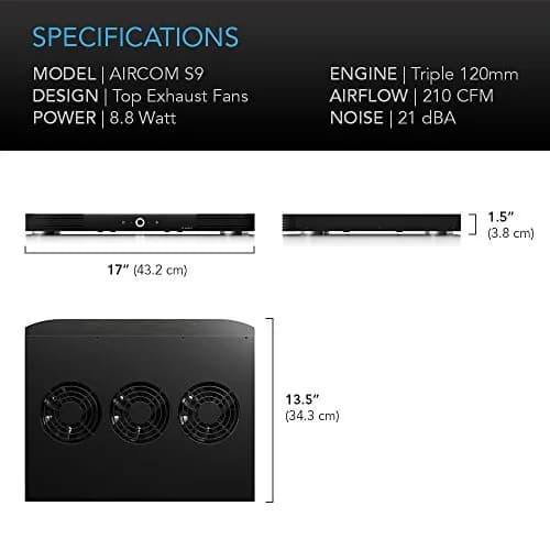 AC Infinity AIRCOM S9 Quiet Cooling Fan System 17" Top-Exhaust 210 CFM (43.2 cm) | Protects AV Components from Overheating thumbnail 6