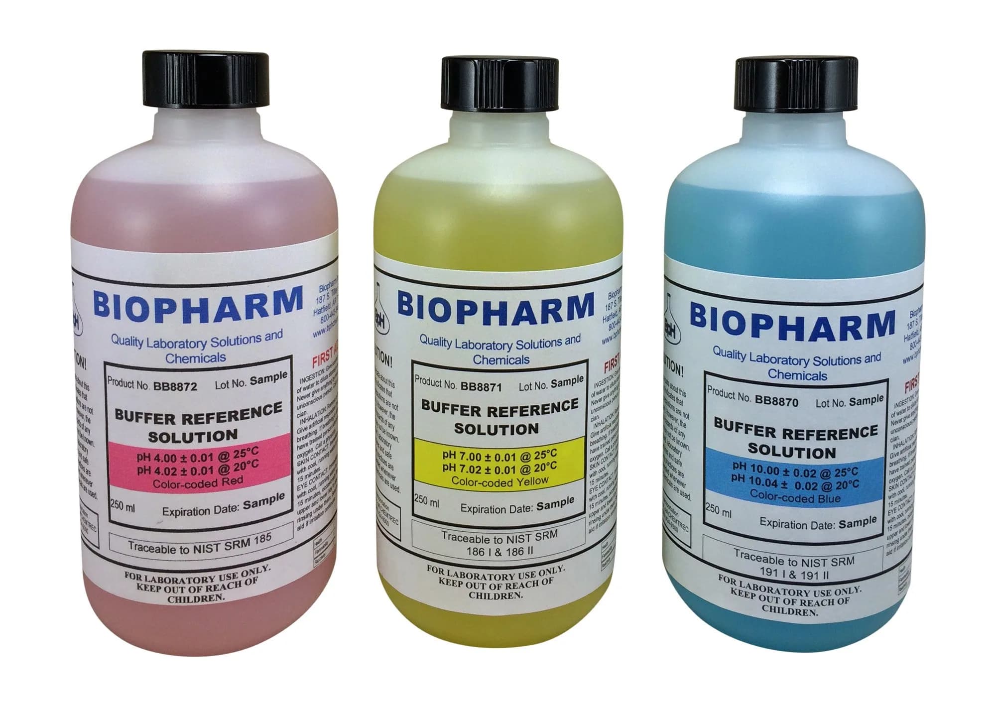 Biopharm pH Calibration Buffer 3-Pack | NIST Traceable Solutions for Accurate pH Meter Calibration