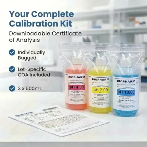 Biopharm pH Calibration Buffer 3-Pack | NIST Traceable Solutions for Accurate pH Meter Calibration thumbnail 6
