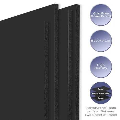 Golden State Art 25 Pack 11x14 Foam Boards 3/16Inch Thickness Black Foam Poster Boards for Presentation Signage Sheet for School Crafts Office Art Projects | Lightweight, Acid-Free, 25 Sheets thumbnail 3