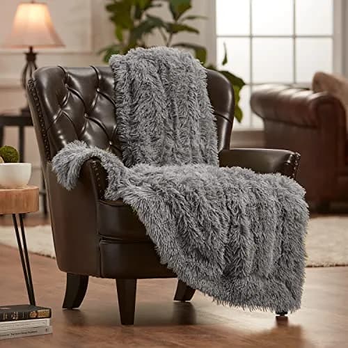 Chanasya Super Soft Shaggy Longfur Throw Blanket 60"x70" | Cozy Faux Fur Lightweight Warm Grey thumbnail 2