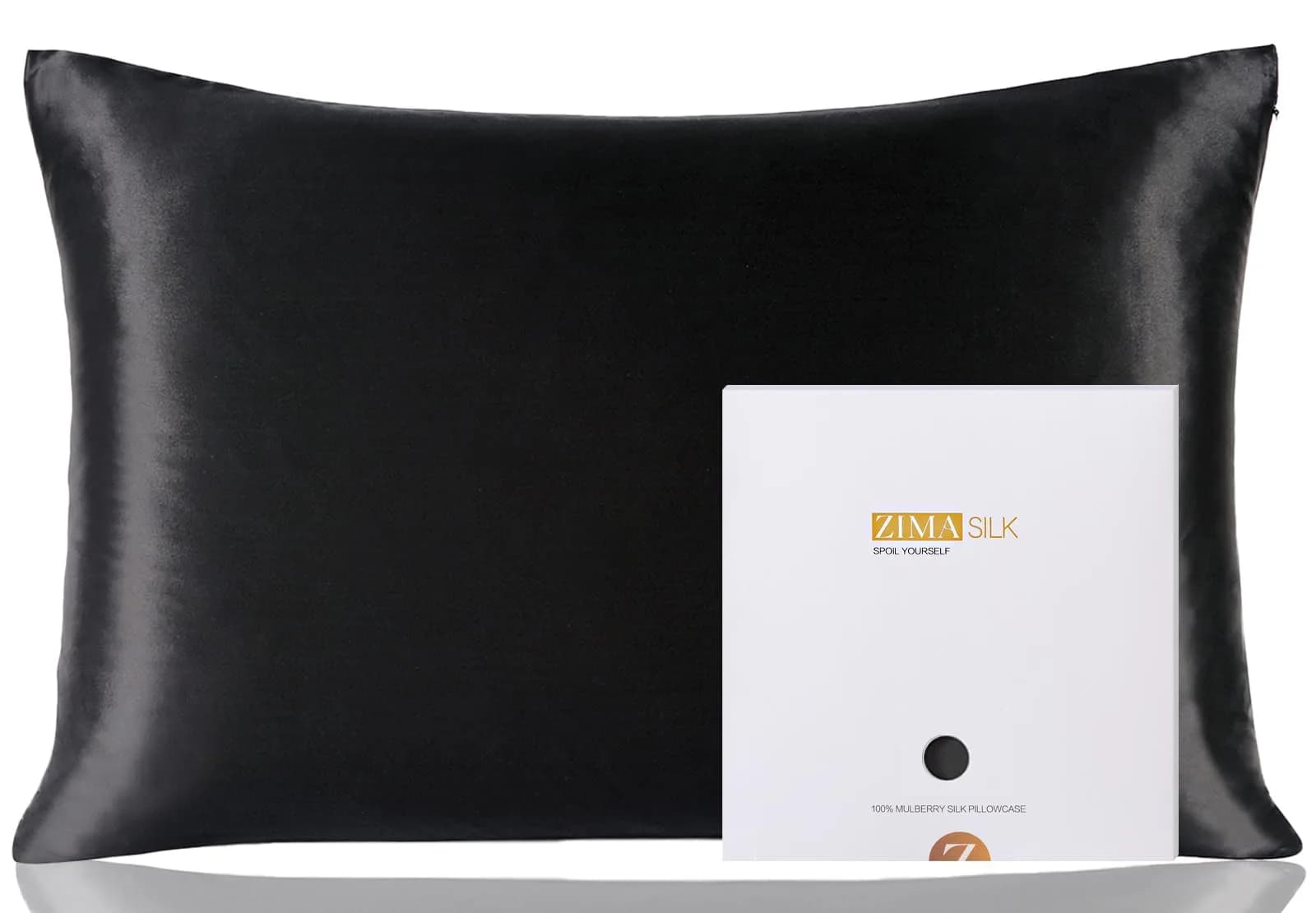 ZIMASILK 100% Pure Mulberry Silk Pillow Cases for Hair and Skin, Queen 51cm x 76cm (20"x30") | Hypoallergenic & Anti-Aging Pillowcase — Black