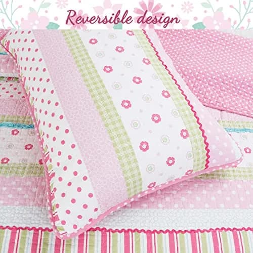 Cozy Line Home Fashions Pink Bedding Set Twin 2 Piece | Reversible Cotton Quilt for All Seasons thumbnail 5