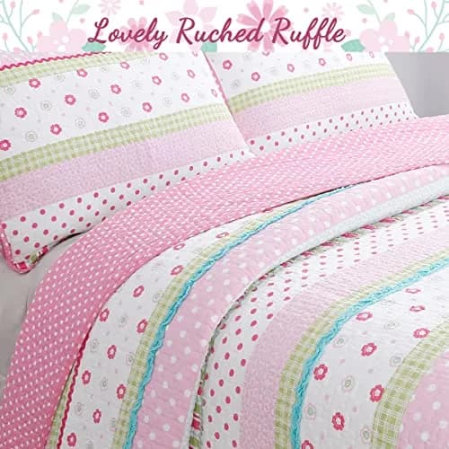 Cozy Line Home Fashions Pink Bedding Set Twin 2 Piece | Reversible Cotton Quilt for All Seasons thumbnail 2