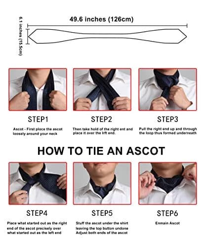 HISDERN Men's Navy Blue Floral Ascot Tie & Pocket Square Set | 126cm (49.6") Length thumbnail 7