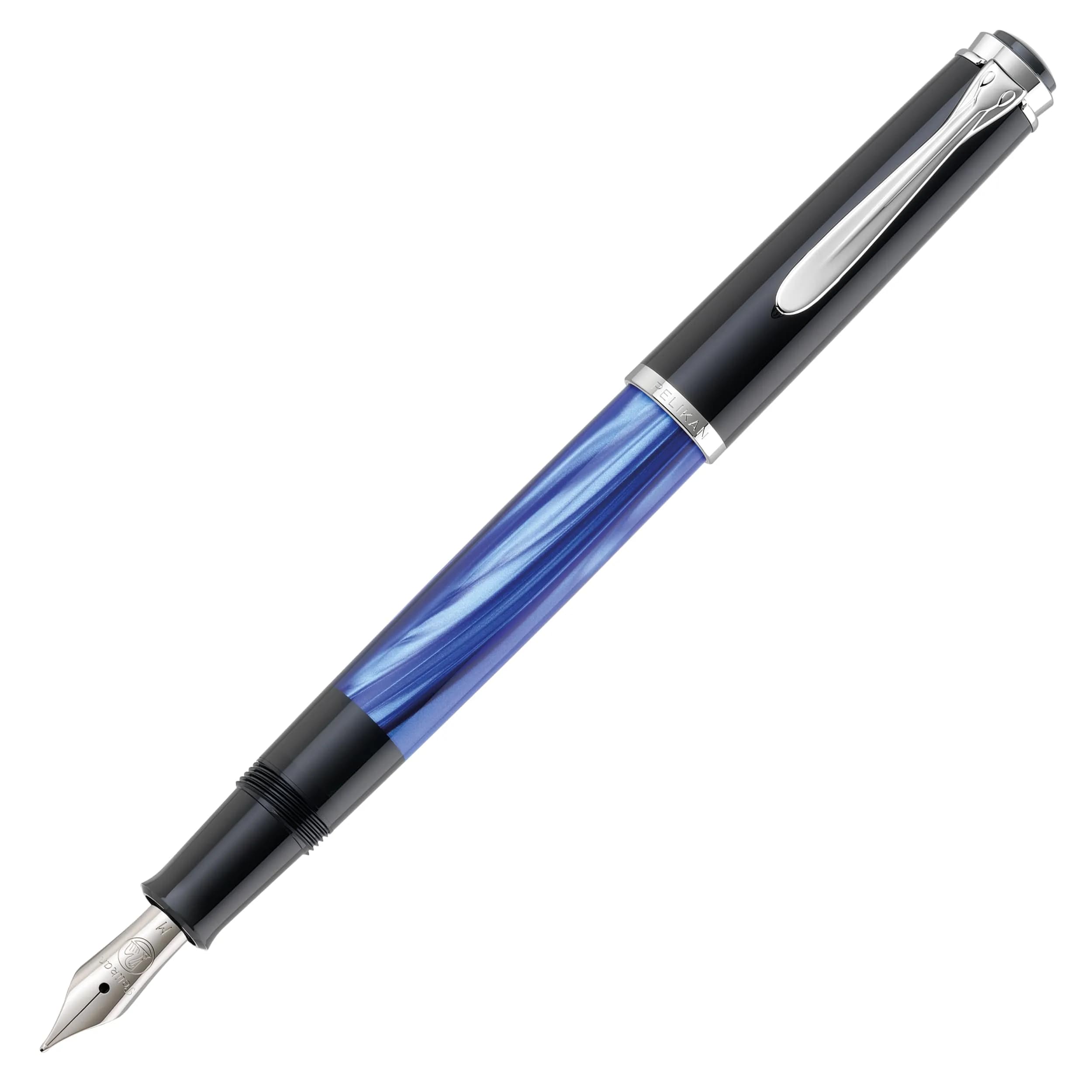 Pelikan Souverän M600 Fountain Pen, Extra-Fine Nib, Black/Green, 1 Count (Pack of 1) | Smooth Ink Flow — Blue Marble Broad Nib