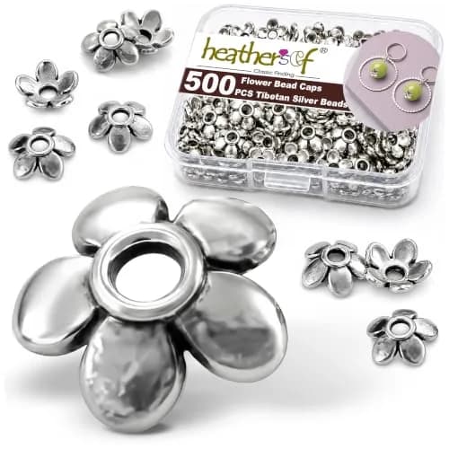 Heather's cf Silver Petal Bead Caps for Jewelry Making 6mm | Vintage Tibetan Spacer thumbnail 1