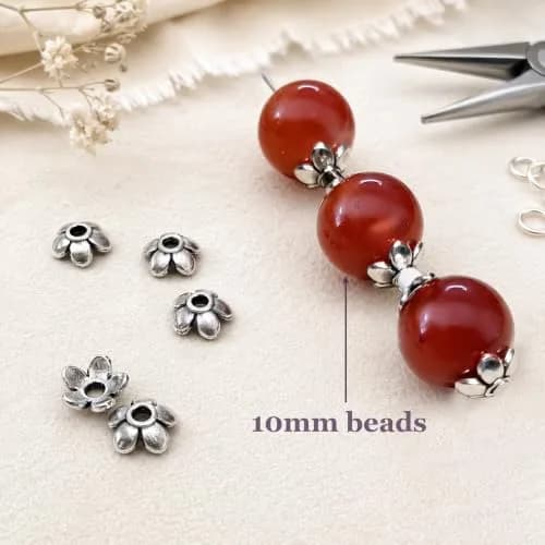 Heather's cf Silver Petal Bead Caps for Jewelry Making 6mm | Vintage Tibetan Spacer thumbnail 2