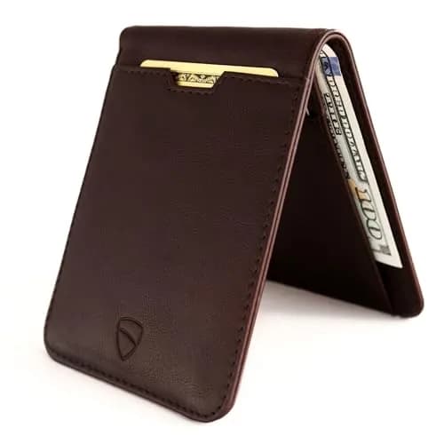 Vaultskin MANHATTAN Slim Leather Bifold Wallet for Men (Brown) | RFID Blocking, Italian Top-Grain Leather, Front Pocket Carry thumbnail 1