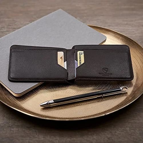 Vaultskin MANHATTAN Slim Leather Bifold Wallet for Men (Brown) | RFID Blocking, Italian Top-Grain Leather, Front Pocket Carry thumbnail 3