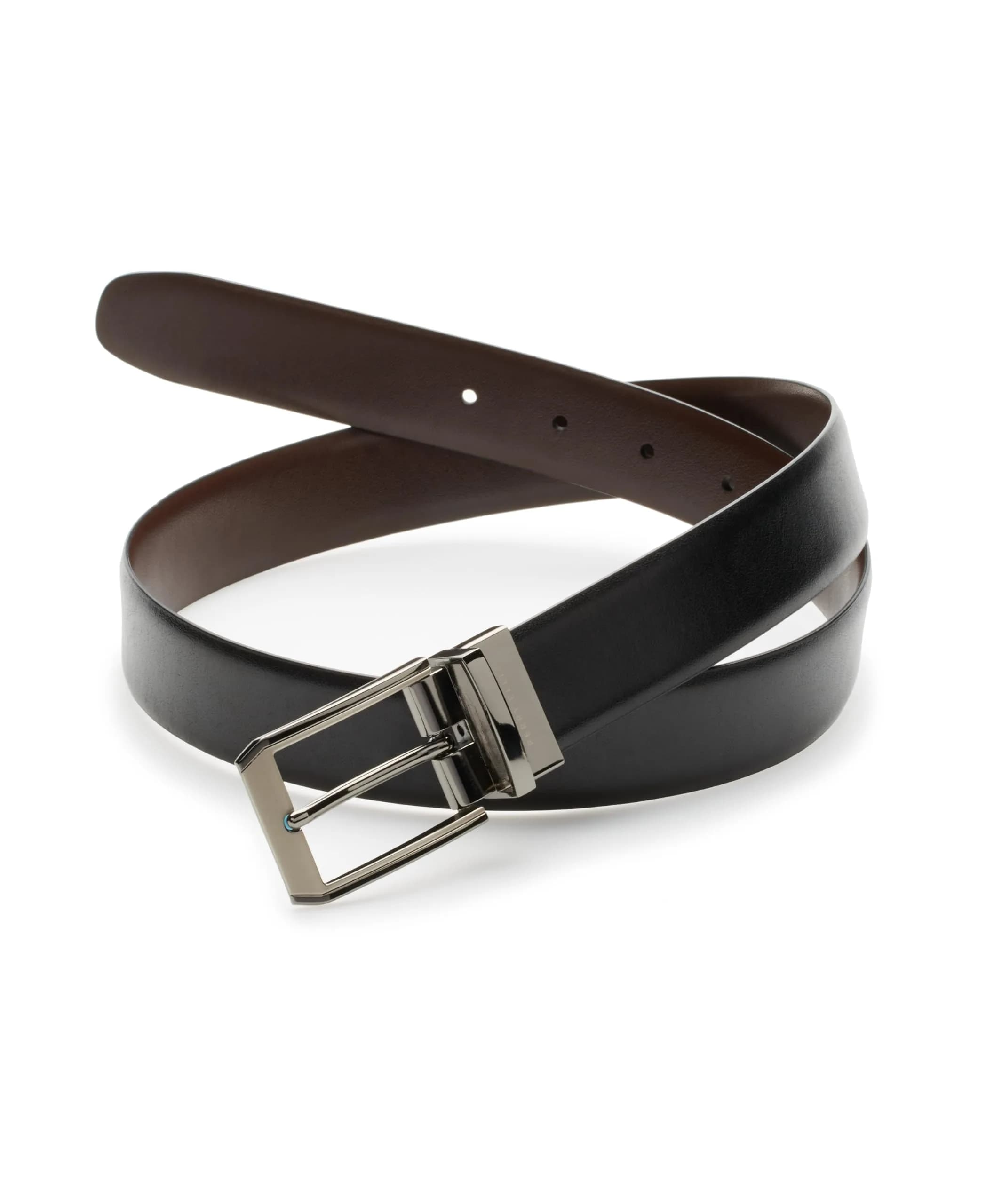 Perry Ellis Men's Portfolio Reversible Leather Belt with Matte/Shine Buckle, Black/Brown, 34 (86cm/34in) — Black/Brown