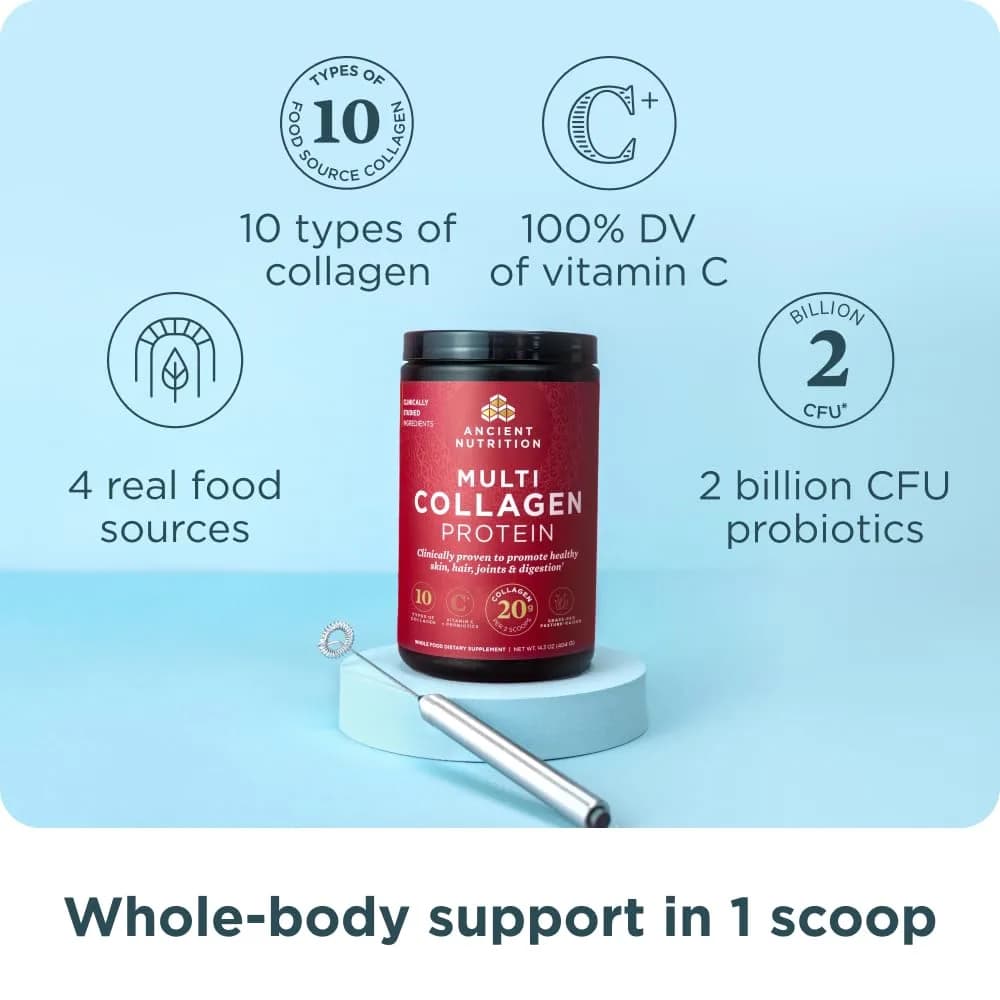 Ancient Nutrition Multi Collagen Protein Powder with Probiotics & Vitamin C, Unflavored, 45 Servings (16oz) thumbnail 2