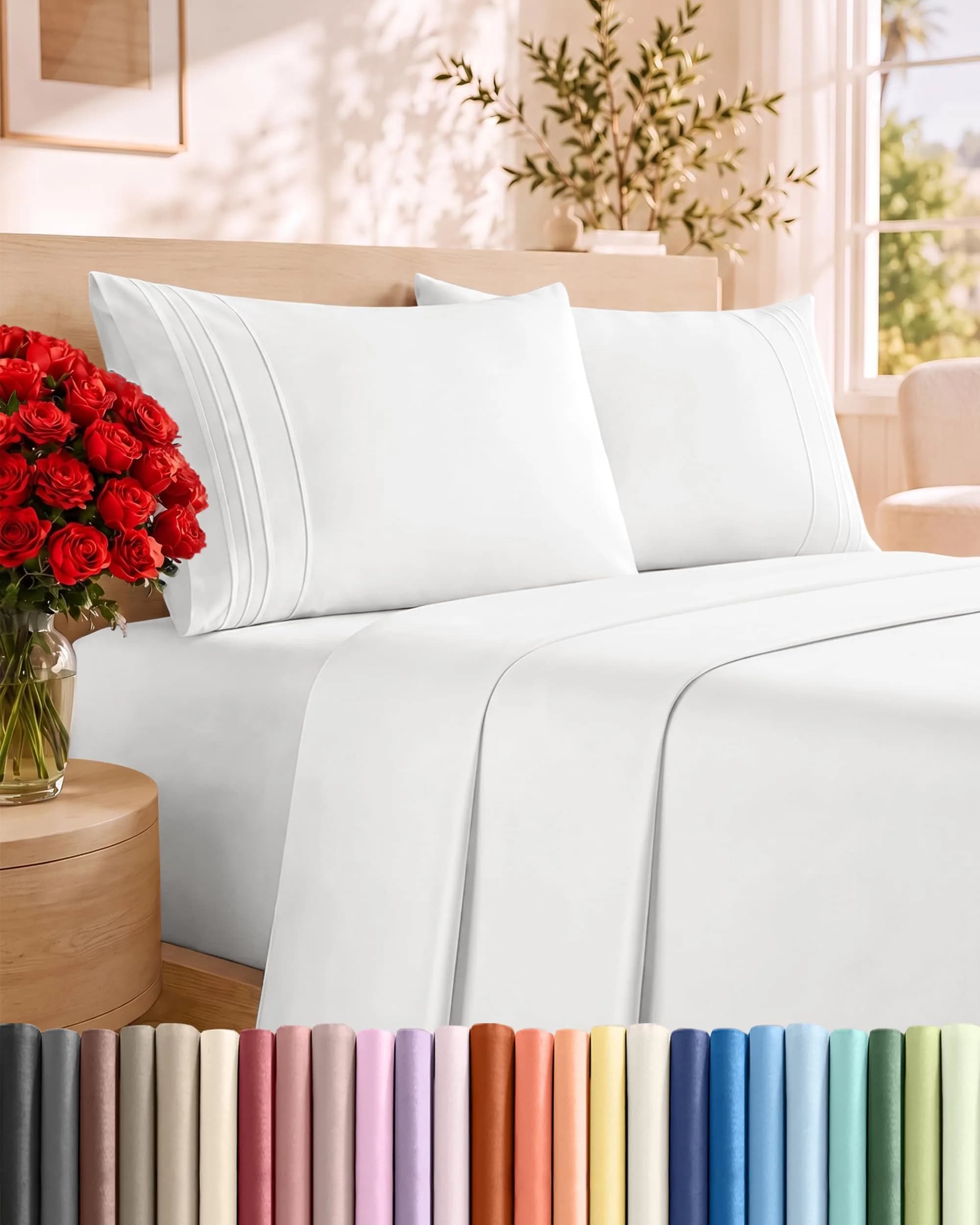 CGK Unlimited Full Size 4 Piece Sheet Set | Breathable & Cooling Microfiber Sheets - White