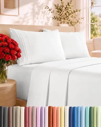 CGK Unlimited Full Size 4 Piece Sheet Set | Breathable & Cooling Microfiber Sheets - White thumbnail 1