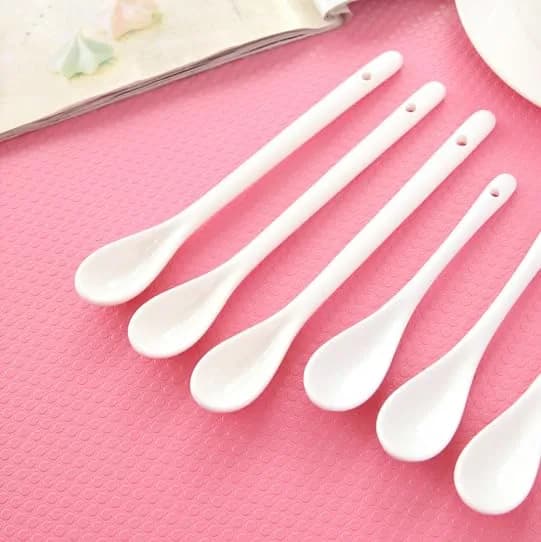 lasenersm White Long Handle Ceramic Spoon Set of 4 | Safe, Durable & Easy to Clean thumbnail 3