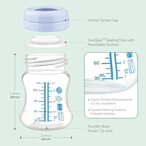 Maymom Wide-Mouth Milk Storage Collection Bottle with SureSeal Sealing Disk | Compatible with Spectra/Motif Luna/Ameda MYA/Bellababy Pumps thumbnail 6