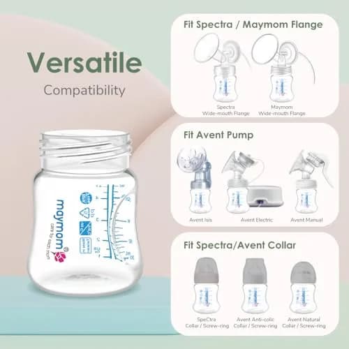 Maymom Wide-Mouth Milk Storage Collection Bottle with SureSeal Sealing Disk | Compatible with Spectra/Motif Luna/Ameda MYA/Bellababy Pumps thumbnail 2