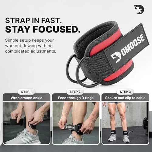 DMoose Ankle Strap for Cable Machine - One Size Fit with Premium Padding, Workout Kickback Ankle Cuffs, Ankle Bands for Lower Body Exercises thumbnail 8