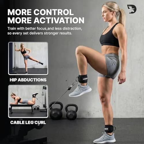 DMoose Ankle Strap for Cable Machine - One Size Fit with Premium Padding, Workout Kickback Ankle Cuffs, Ankle Bands for Lower Body Exercises thumbnail 3