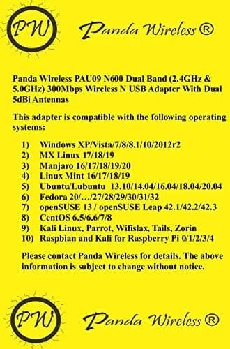 Panda Wireless PAU09 N600 Dual Band USB WiFi Adapter 300Mbps (2.4GHz/5GHz) with Dual 5dBi Antennas | Windows, Linux, Raspbian Compatible thumbnail 2