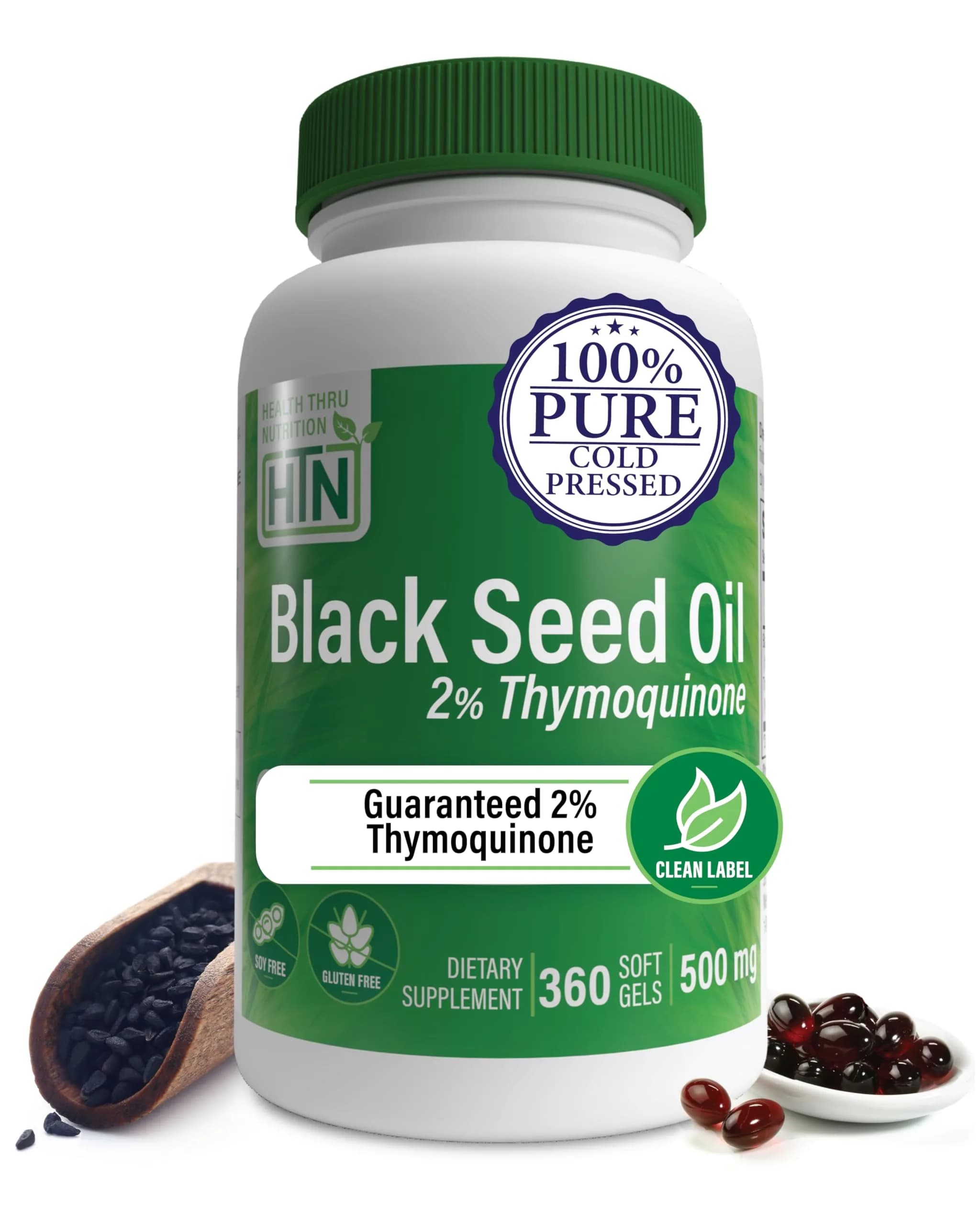 Health Thru Nutrition Black Seed Oil 500mg | High Potency 2% Thymoquinone | 360 Softgels | Unflavored - main product image