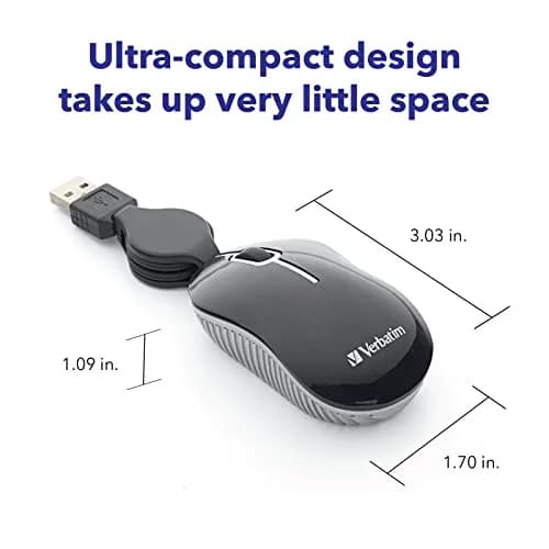 Verbatim Mini Travel Optical Mouse, USB-A, Retractable Cable, Black | Smooth, Precise Tracking for Everyday Use thumbnail 2