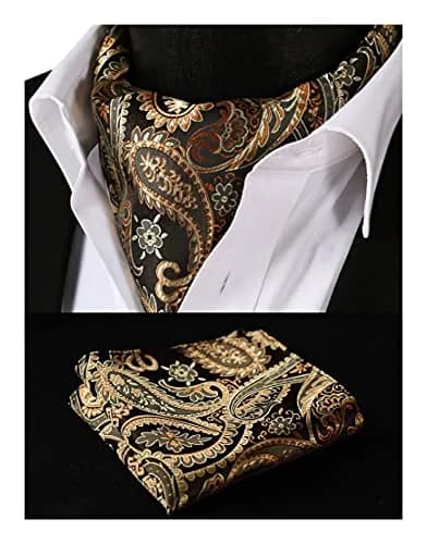 HISDERN Gold Cravat for Men and Pocket Square Set Paisely Ascot Tie Mens Ascot Scarf Handkerchief Wedding | Elegant Jacquard Silk thumbnail 2