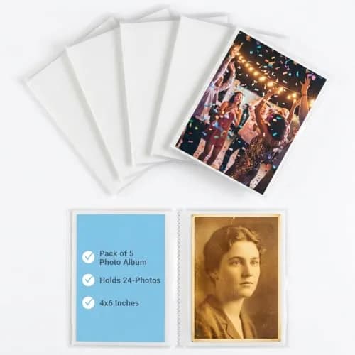Iconikal 5 Pack, 4x6 Inch Photo Albums with Clear Cover | Holds 24 Photos, Durable & Compact (70-120 chars) thumbnail 1