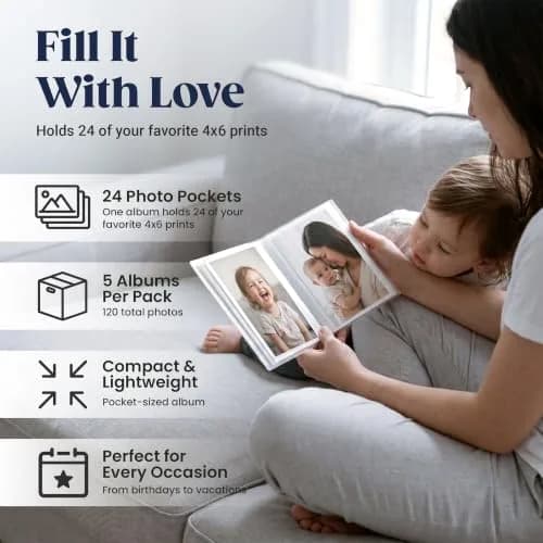 Iconikal 5 Pack, 4x6 Inch Photo Albums with Clear Cover | Holds 24 Photos, Durable & Compact (70-120 chars) thumbnail 4