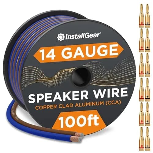 InstallGear 100ft 14 Gauge Speaker Wire with 12 Banana Plugs | Copper Clad Aluminum for Clear Sound thumbnail 1