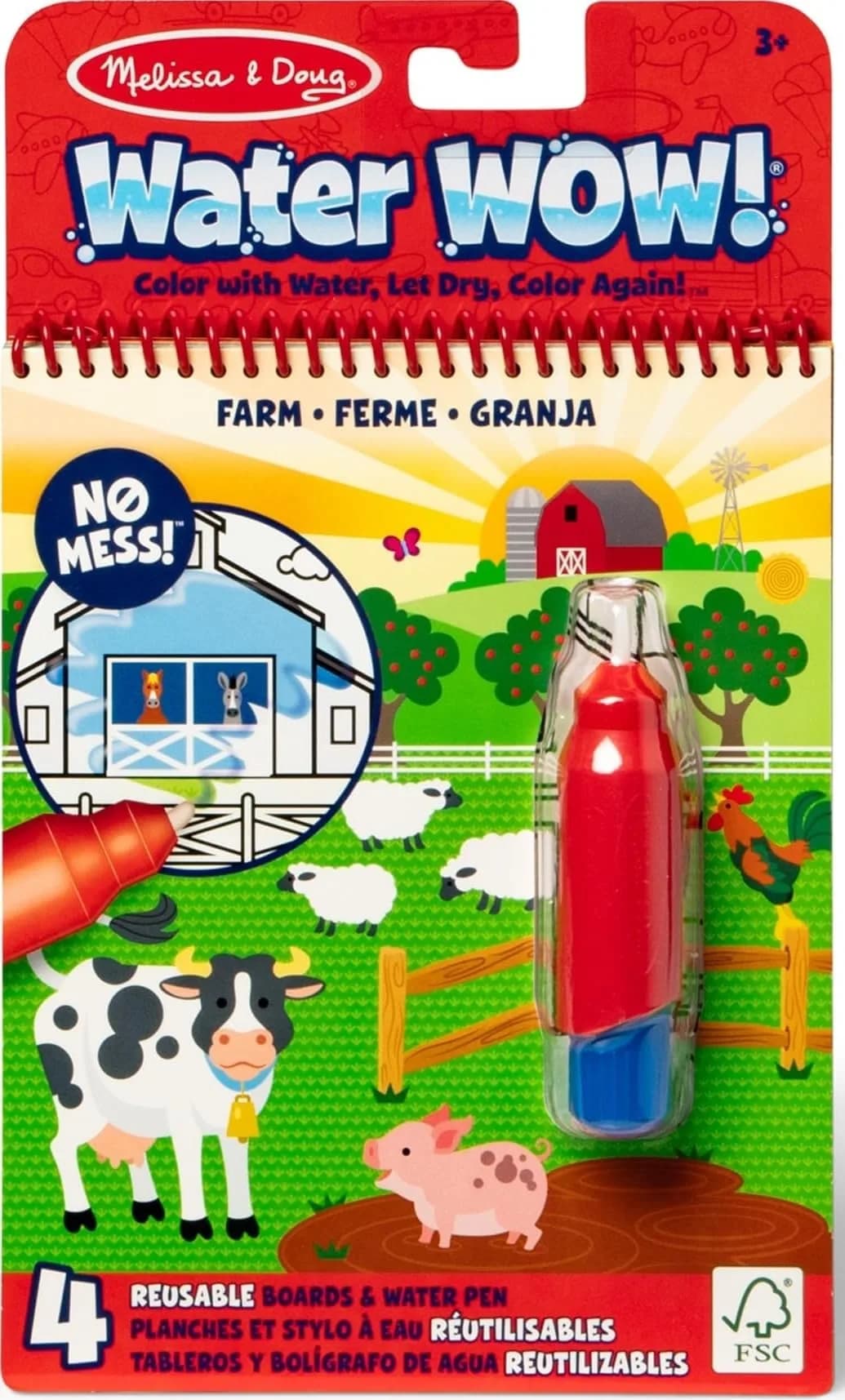 Melissa & Doug Water Wow! On The Farm Mess Free Coloring Book 25cm (9.8in) | Reusable Water-Reveal Activity Pad - main product image