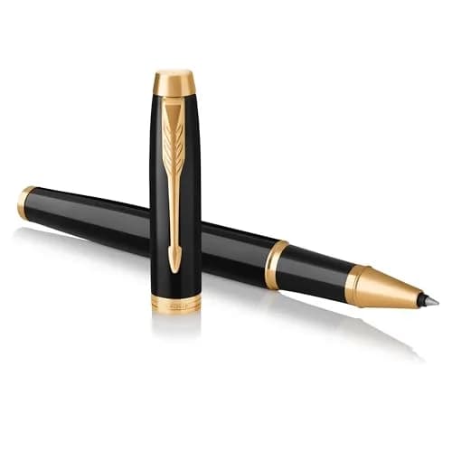 Parker IM Rollerball Pen Black Lacquer Gold Trim Fine Point Black Ink Gift Box (1931659) | Smooth Writing Instrument thumbnail 1