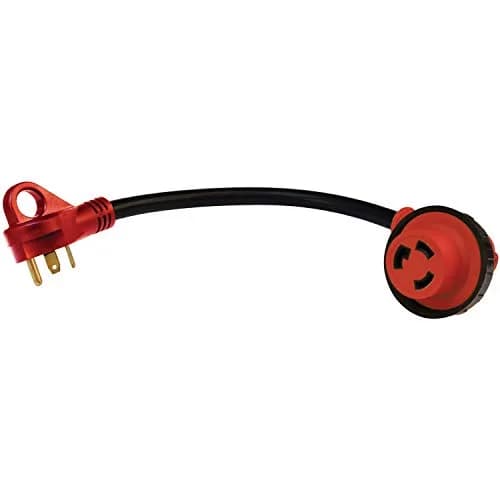 Valterra Mighty Cord 90° Detachable Adapter Cord 30cm (12") - 30 Amp Male to 30 Amp Female, Red thumbnail 1