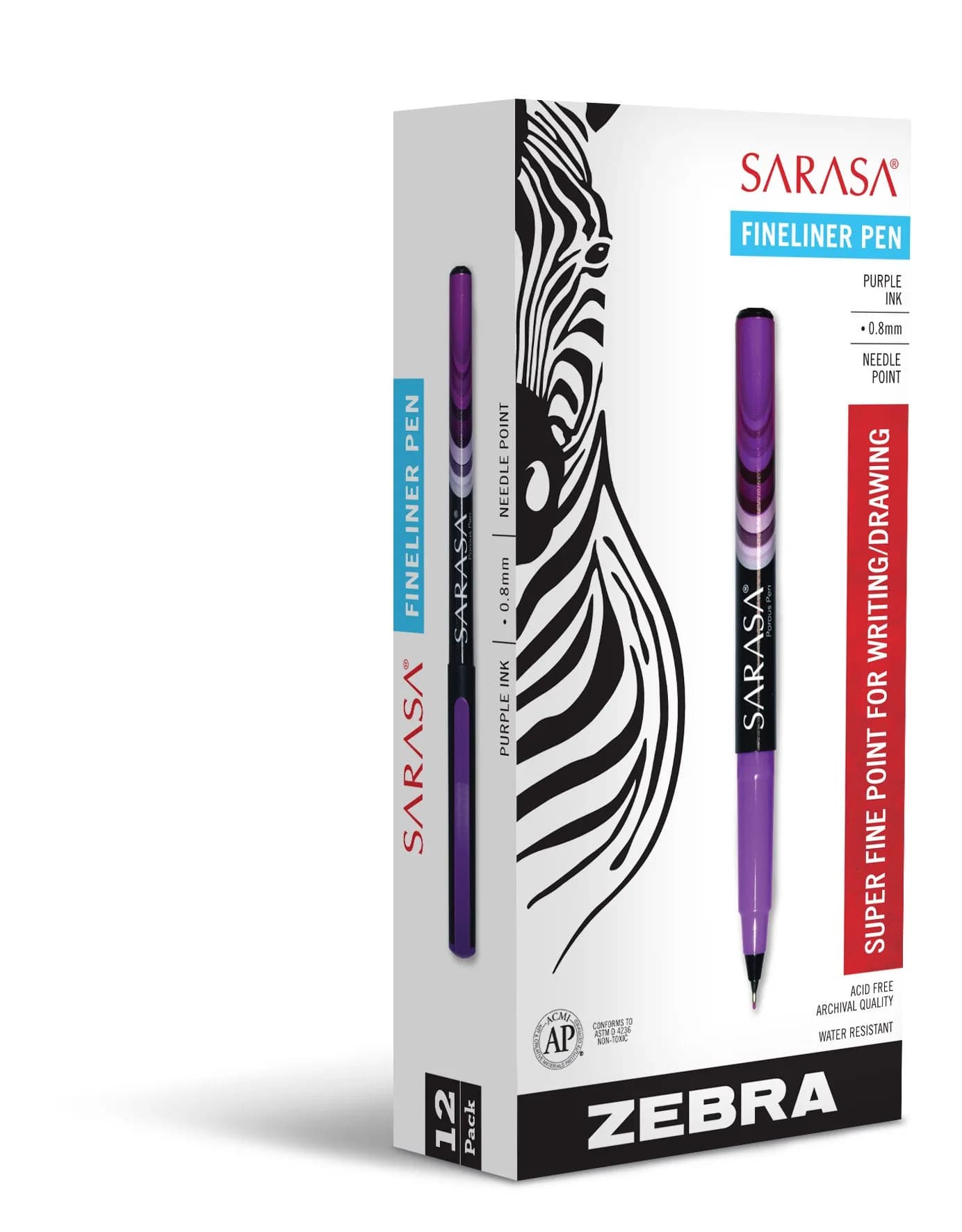 Zebra Pen SARASA Fineliner Pen, Violet Ink, 0.8mm, 12-Pack | Archival-Quality Ink — Violet Ink