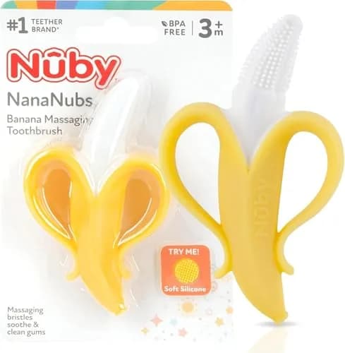 Nuby NanaNubs Banana Massaging Teether 3+ Months | Soft Silicone Gum Massager thumbnail 1