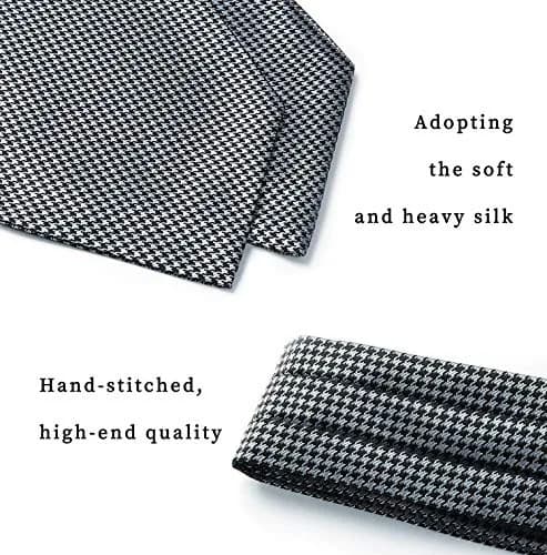 HISDERN Black White Checkered Ascot Tie and Pocket Square Set | 126cm (49.6") x 15.5cm (6.1") thumbnail 7