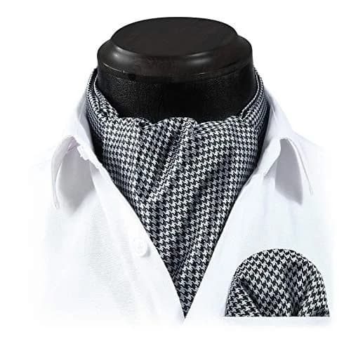 HISDERN Black White Checkered Ascot Tie and Pocket Square Set | 126cm (49.6") x 15.5cm (6.1") thumbnail 5